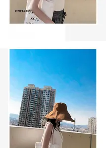Detailed texture of brown wide brim sun hat made of breathable cotton linen fabric