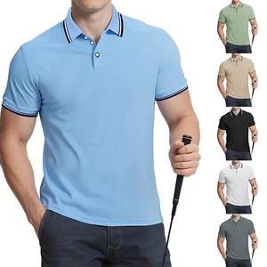 Polo Homme Manches Courtes Respirant Piqué Rayures Contrastées Golf Haut Décontracté