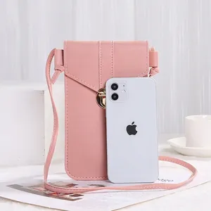 Crossbody Phone Bag PU Leather With Touch Screen Window Metal Lock Adjustable Shoulder Strap Casual Elegant Pouch Women