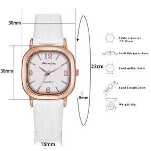 Detailed dimension guide for square rose gold women quartz watch with 30mm dial case