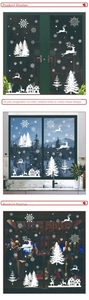 White Christmas window decals showing reindeer and trees in various home settings