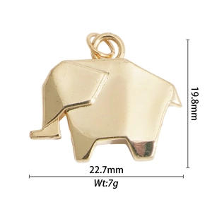 Golden elephant pendant charm with size 19.8mm and 22.7mm on a white background