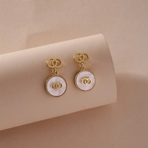 Vintage Geometric Round Shell Drop Earrings With 925 Sterling Silver Earring Post Alloy Gold Plated Elegant For Women