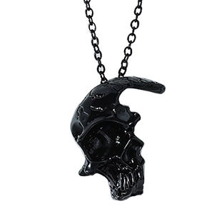 Hip hop style mens fashion necklace with a detailed black skull pendant on a chain