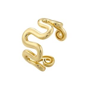 Minimalist gold plated teardrop wave ring with polished finish and spiral ends