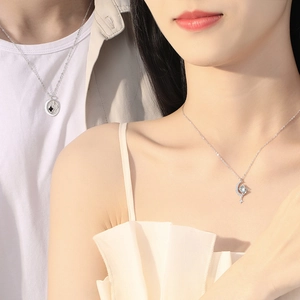 925 sterling silver couple necklaces featuring moon and round starry sky pendants