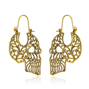 Gothic Skull Dangle Earrings Retro Hollow Carved Alloy Vintage Punk Jewelry For Halloween Party Women