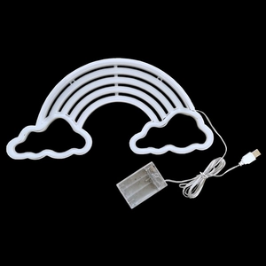 Rainbow cloud neon light with white plastic frame and USB cable connector for wall decor
