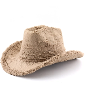 Vintage Western Cowboy Hat Faux Rabbit Fur Warm Plush Wide Brim Jazz Fedora Winter Cap For Men Women