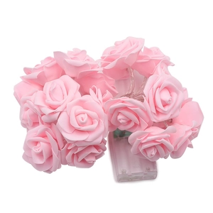 Pink foam rose flower LED string lights with battery box for romantic room decor