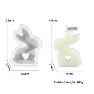 Macro view of rabbit silicone mold and Easter bunny candle with heart design and dimensions