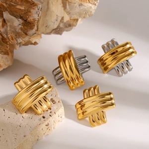 Vintage textured stainless steel cross earrings in gold and silver contrast finish