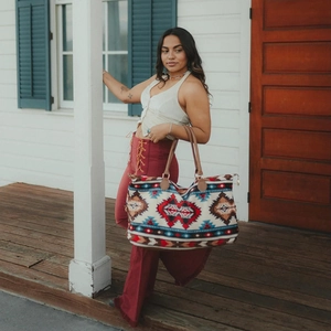 Large Capacity Travel Weekender Bag Canvas PU Leather Aztec Cow Print Overnight Duffel Tote For Women