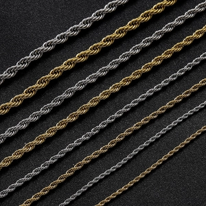 Detailed comparison of gold and silver stainless steel rope chains in various thicknesses