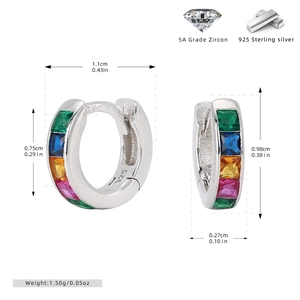 Spécifications détaillées des créoles en argent 925 avec zircons arc-en-ciel 5A