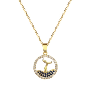 Luxurious gold stainless steel necklace with sparkling crystal whale tail pendant