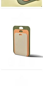 Three-piece PP cutting board set with non-slip texture and hanging holes in various colors