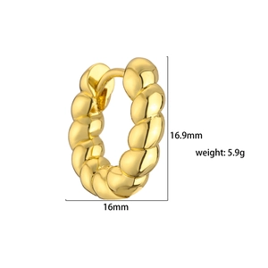 Gold plated brass twisted hoop earrings with dimensions 16.9mm by 16mm and polished finish