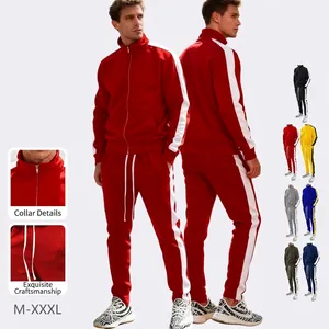 Men Tracksuit Polyester Color Block Contrast Side Stripe Full Zip Stand Collar Jacket And Pants Jogger Outfit