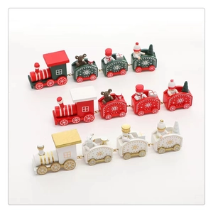 Christmas wooden miniature train set with festive snowman and bear figurines