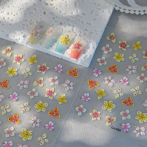 Relief Embossed Nail Art Stickers Floral Flower Pattern Waterproof DIY Manicure Decoration For Women Summer Vacation Style