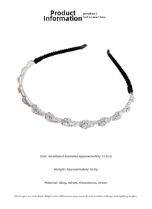 Detail of rhinestone and pearl headband with 11.3cm diameter and 18.9g lightweight metal