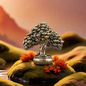 Solid brass lucky tree ornament with gold ingot leaves and vintage coins base