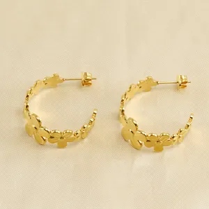 Daisy Flower Hoop Earrings Stainless Steel 18K Gold Plated Fashion Geometric Jewelry For Women European American Style