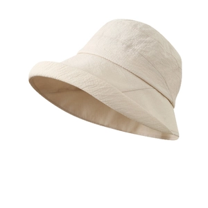 Women's cream white wide brim sun hat with textured fabric for summer UV protection
