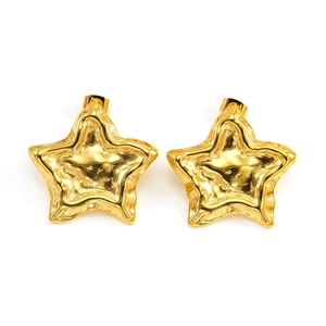 Vintage 18K gold-plated stainless steel star earrings with molten textured surface