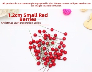 Detail of 1.2cm artificial red berries with flexible stems for Christmas DIY crafts