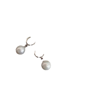 Elegant French style pearl drop earrings with silver hooks and white round pearls