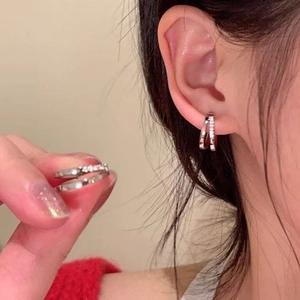 Double Layer Round Hoop Earrings For Women Copper Zircon Geometric Inlaid Elegant Commuter Fashion Jewelry Ear Buckle