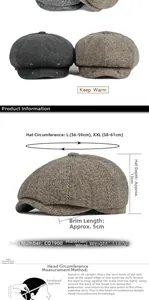 Guide des tailles pour casquette Gavroche vintage homme avec instructions de mesure de tête
