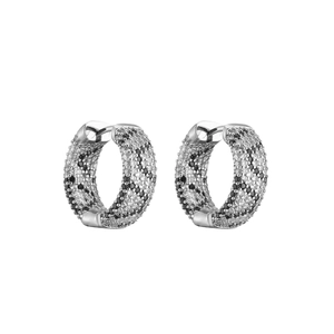 Silver hoop earrings with pave-set black and white cubic zirconia leopard pattern