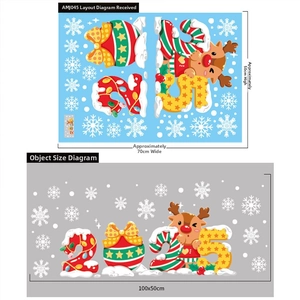 Detailed view of 2025 Christmas window stickers with elk and snowflake layout dimensions