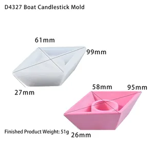 Detailed dimensions for paper boat silicone candle holder molds in white and pink finish