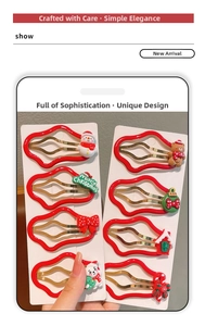 Detail of Christmas hair clips set with snowman, bear and festive red holiday elements