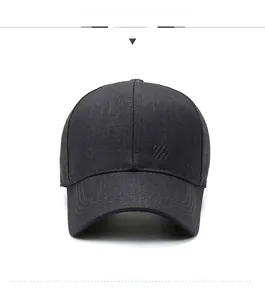 Front view of dark grey twill baseball cap with decorative stitching on the brim