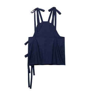 Women's dark blue linen blend bow top and sarong skirt set with adjustable shoulder ties