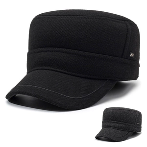 Men Cadet Cap Woolen Flat Top Hat With Ear Flaps Warm Winter Windproof Adjustable Outdoor Leisure Style