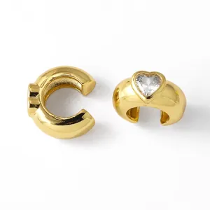 Minimalist 18k gold plated heart ear cuff with sparkling white cubic zirconia stone