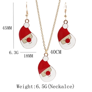 Dettaglio del set collana e orecchini di Babbo Natale con misure di dimensioni e peso