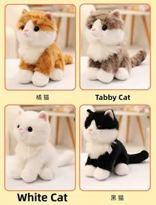Close-up of four realistic plush cats showing orange, tabby, white, and bicolor fur textures
