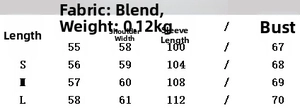 Detailed size chart for V-neck slim fit long sleeve T-shirt with measurements in centimeters