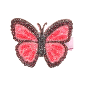 Charming butterfly hair clip with pink glitter and ribbed fabric backing for girls