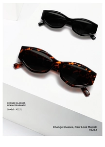 Macro detail of cat-eye and geometric frames in black and tortoiseshell finish