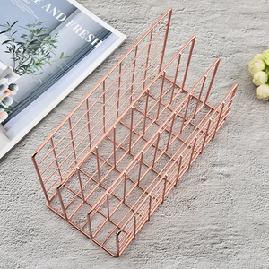 Modern rose gold 9-slot iron wire desktop organizer for books and office files