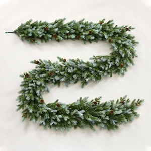 Luxurious PE mixed Christmas garland with natural pine cones on white background