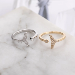 Exquisite fishtail open rings in gold and silver finish with sparkling zircon stones